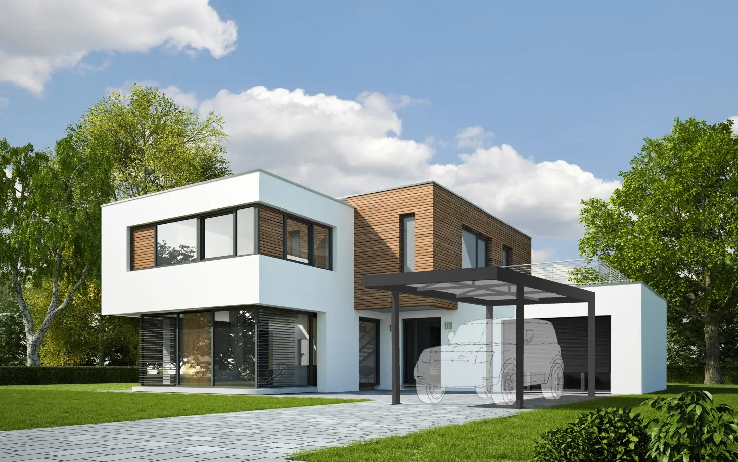 Carport aluminium IZICAR de Marquises avec toiture membrane